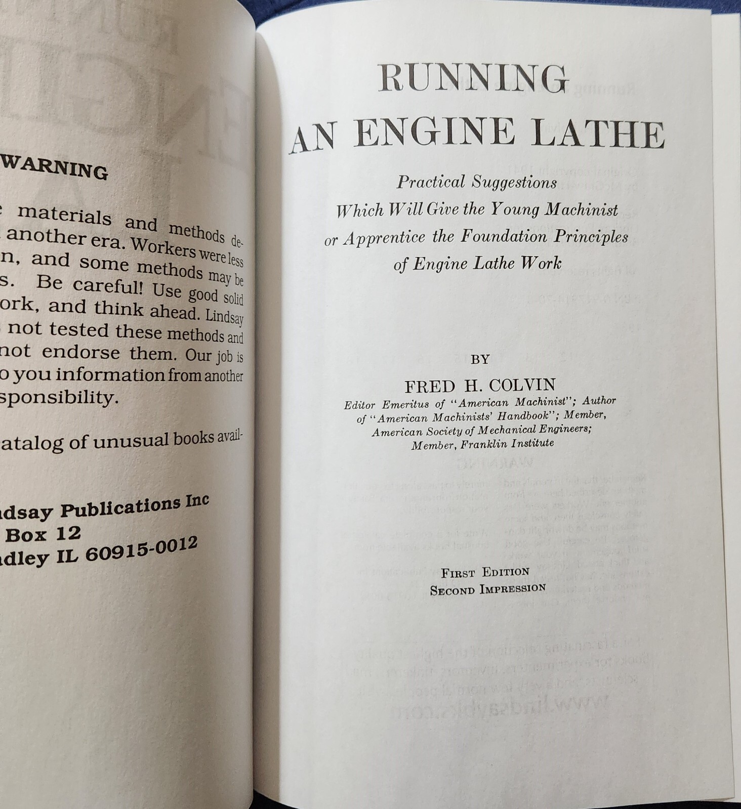 Running an Engine Lathe by Fred H. Colvin 1987 Paperback
