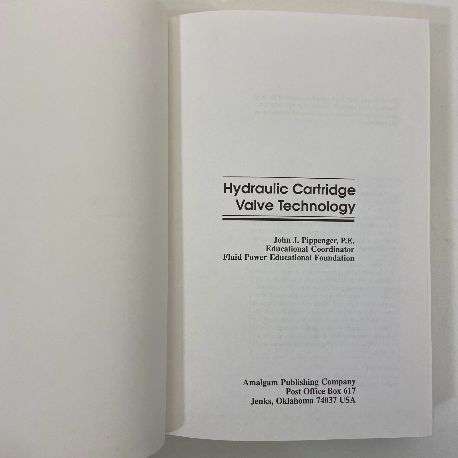 Hydraulic Cartridge Valve Technology 1990 HC John Pippenger Amalgram Publishing
