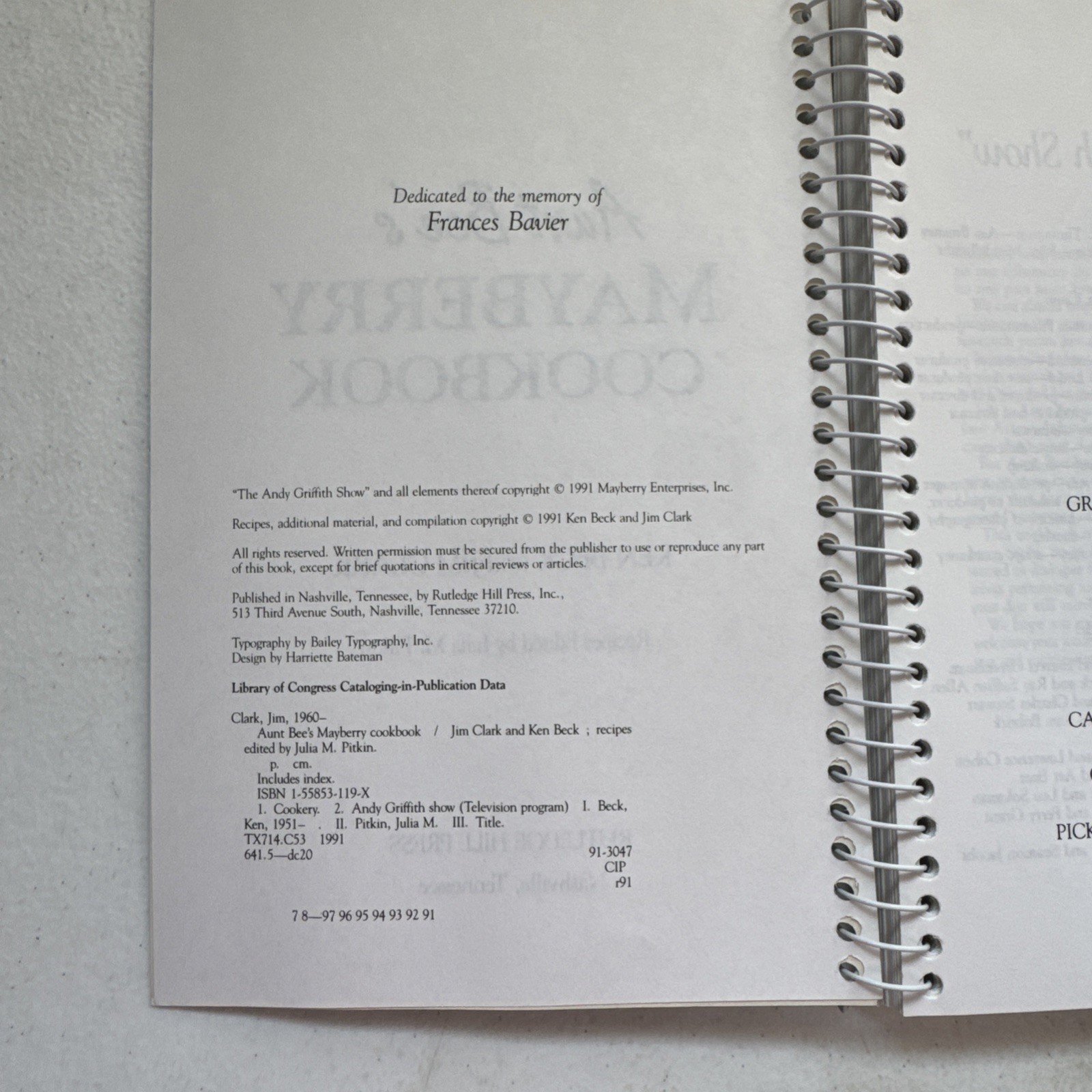 Aunt Bee’s Mayberry Cookbook Spiral Bound by Ken Beck and Jim Clark