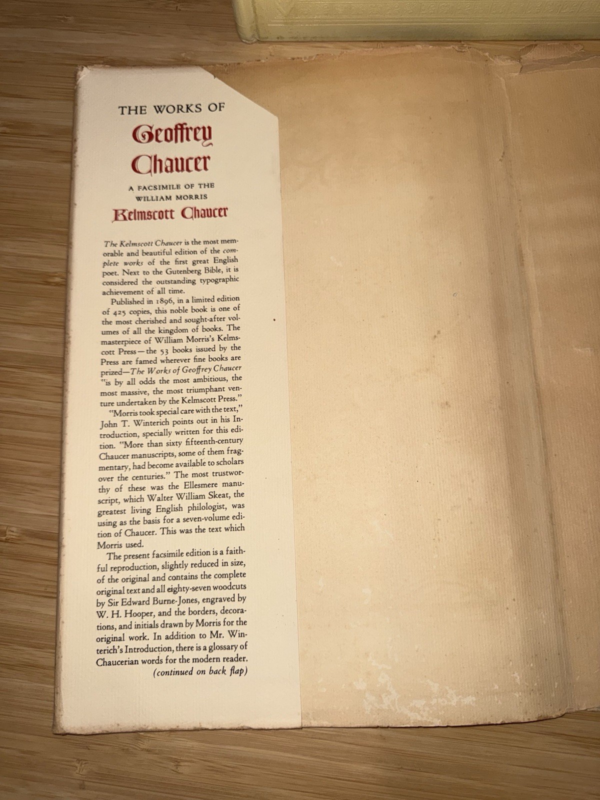 1958 Works of Geoffrey Chaucer Kelmscott Chaucer Facsimile William Morris Burn