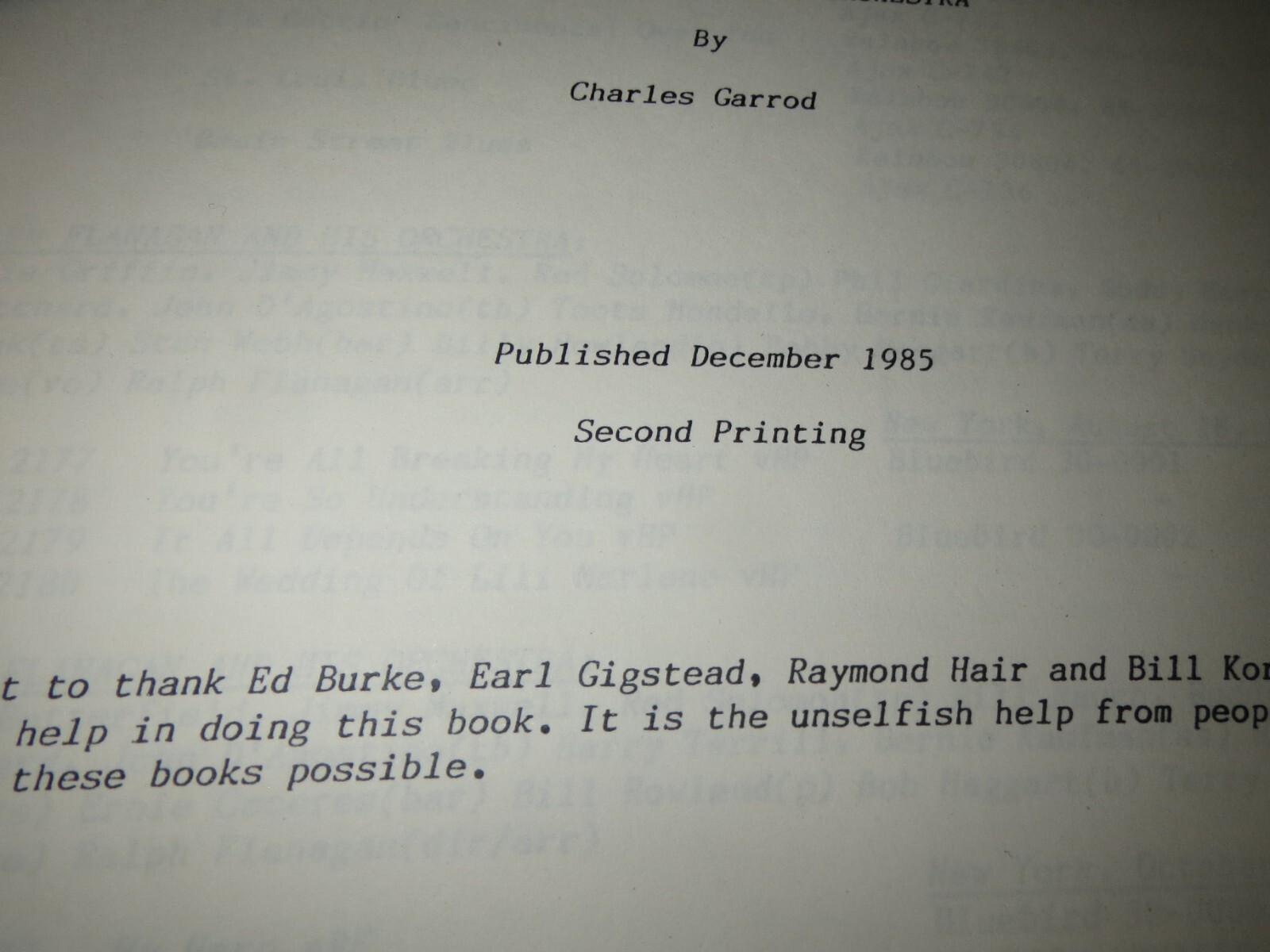 Ralph Flanagan Discography by Garrod of Joyce Music, 34 pages, c1990