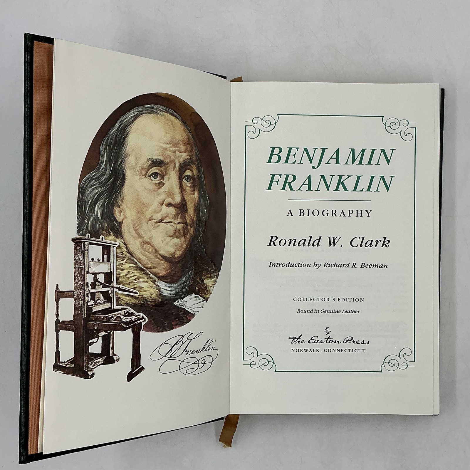 Benjamin Franklin A Biography Ronald W. Clark The Easton Press Leather Green
