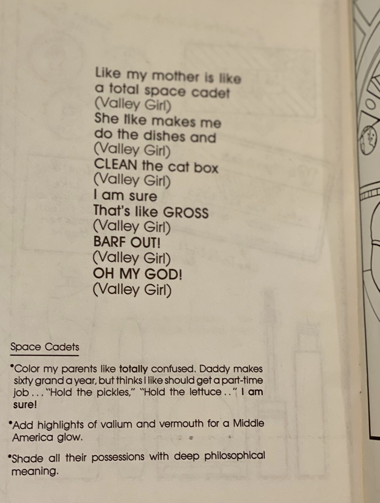 MINT! The Official Valley Girl Coloring Book (1982) Moon Zappa and dad Frank
