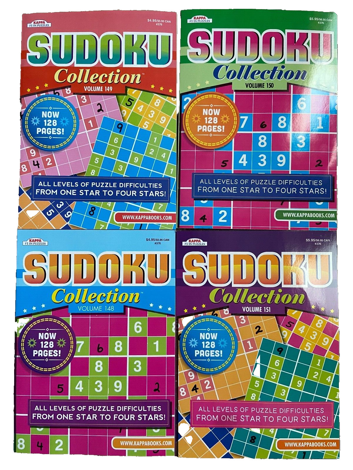 NEW Lot 4 Large Print Sudoku Puzzle Books by Kappa 128 pages each book
