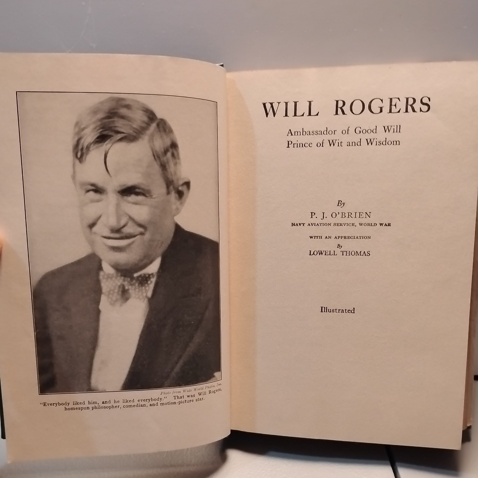 WILL ROGERS: “Ambassador of Good Will .. ” HC 1935 by P.J. O’BRIEN – scarce DJ