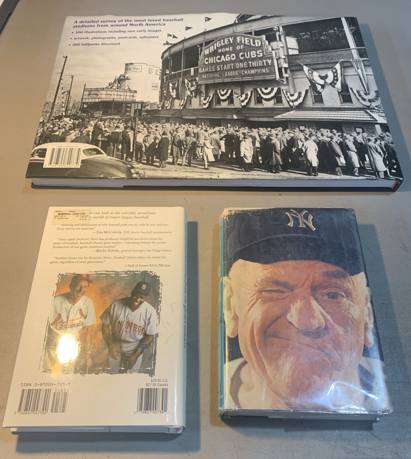 3 MLB Baseball Books. Baseball Chatter , Casey At The Bat, Historic Ballparks