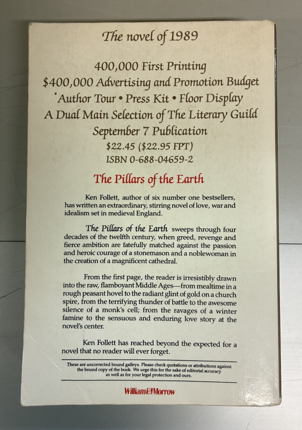 Pillars of the Earth by Ken Follet SIGNED Trade PB 1989