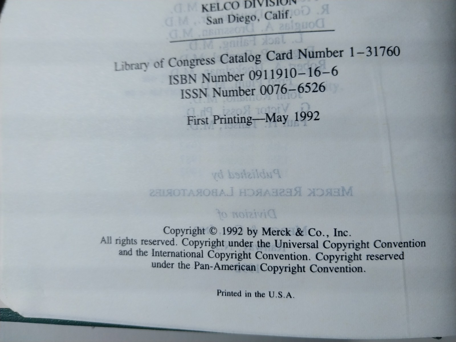 1992 The Merck Manual Sixteenth 16th Edition Thumb Indexed Green HC Book