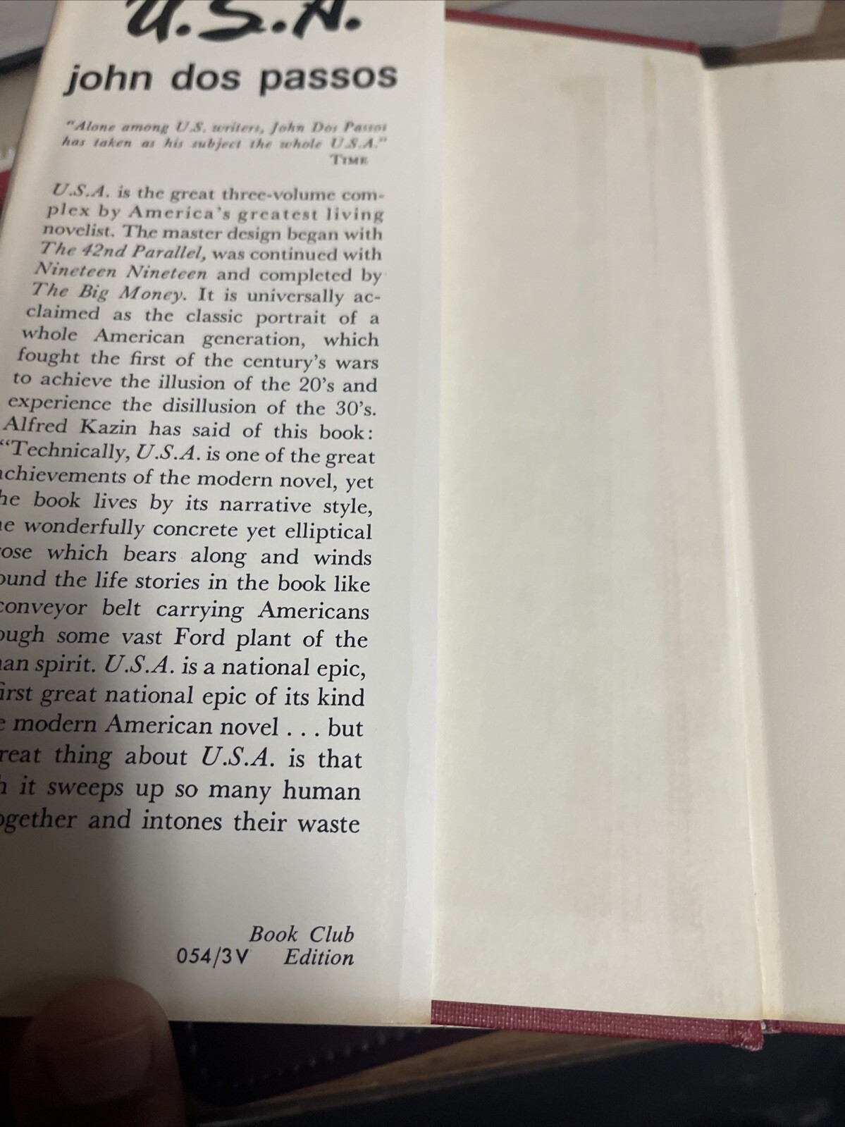 Trilogy USA; The 42nd Parallel; 1919; The Big Money by John Dos Passos 1960 HCDC