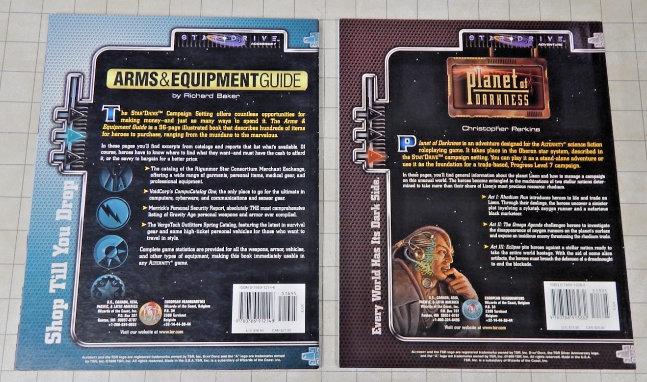 TSR Alternity Star Drive PLANETS OF DARKNESS and ARMS & EQUIPMENT GUIDE