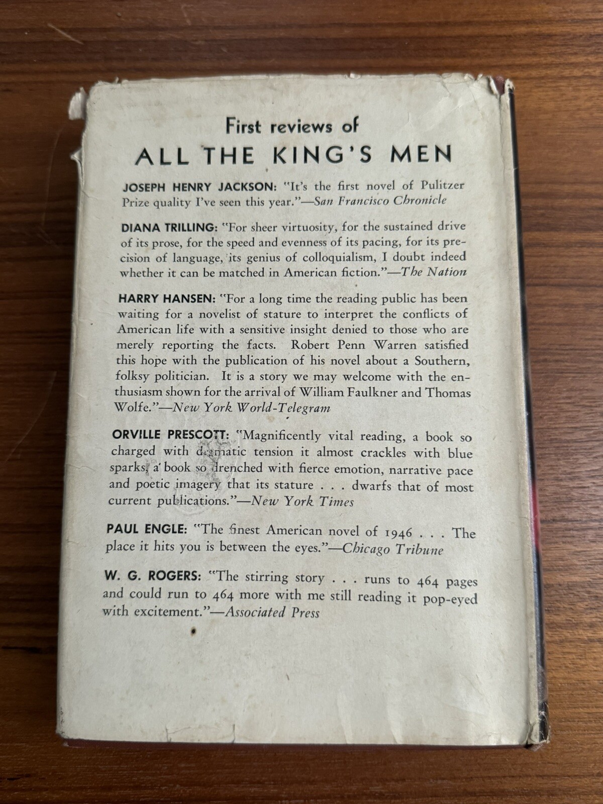 All the Kings Men by Robert Penn Warren 1946 Harcourt Brace and Company HC DJ