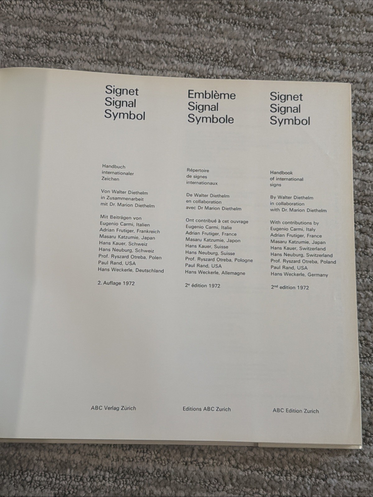 Signet Signal Symbol Walter Diethelm HC International Signs and Designs 1972