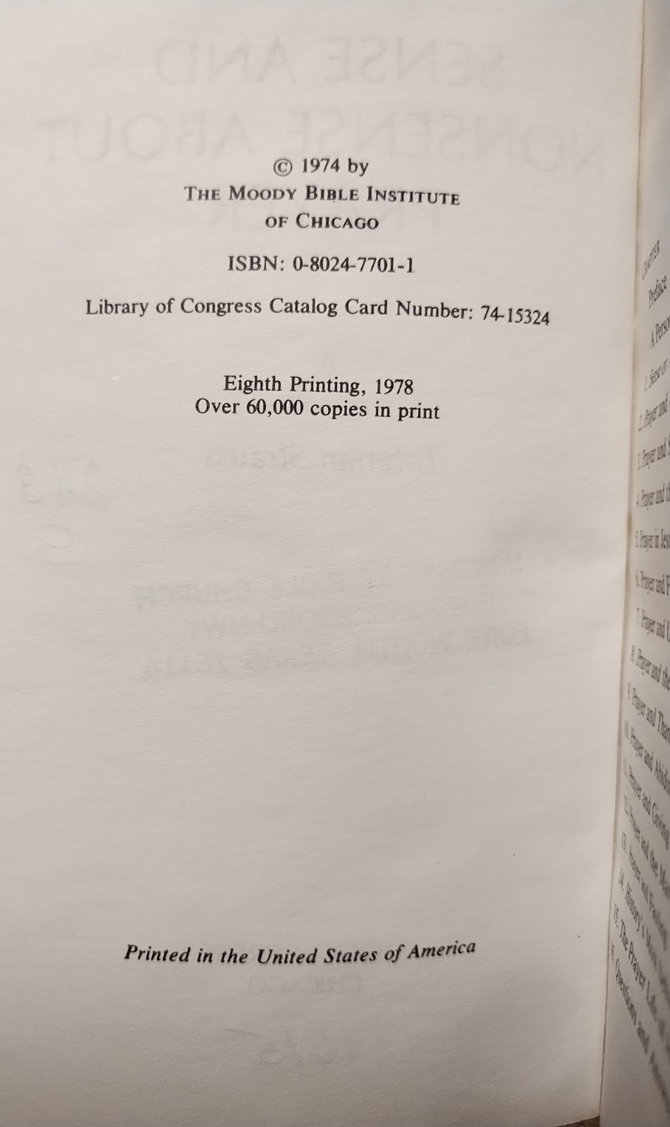 Sense and Nonsense About Prayer Lehman Strauss 1978 Moody Press Paperback NBC