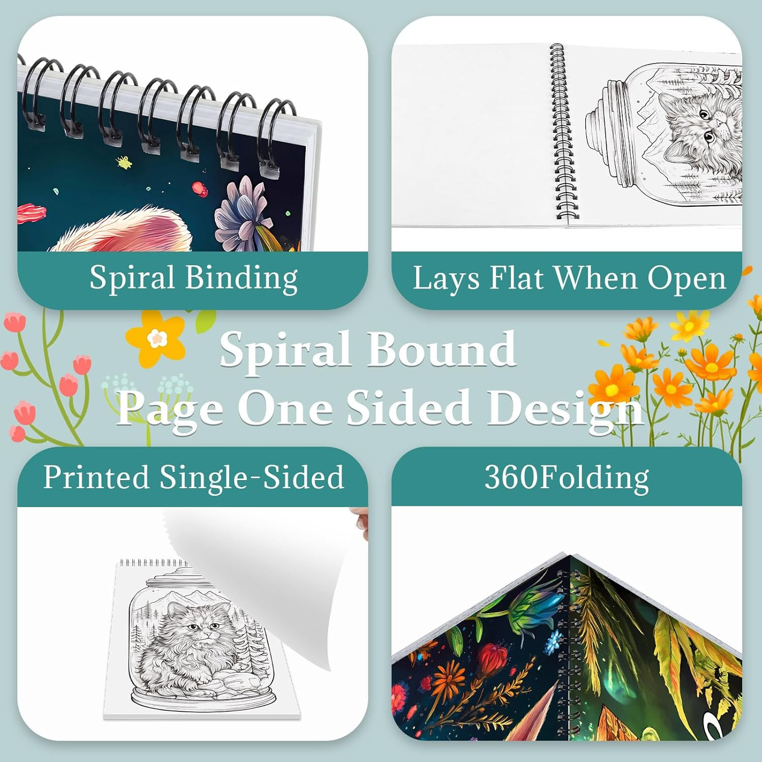 Adult Coloring Book Spiral Bound, Mindfulness Coloring Book for Women Relaxation