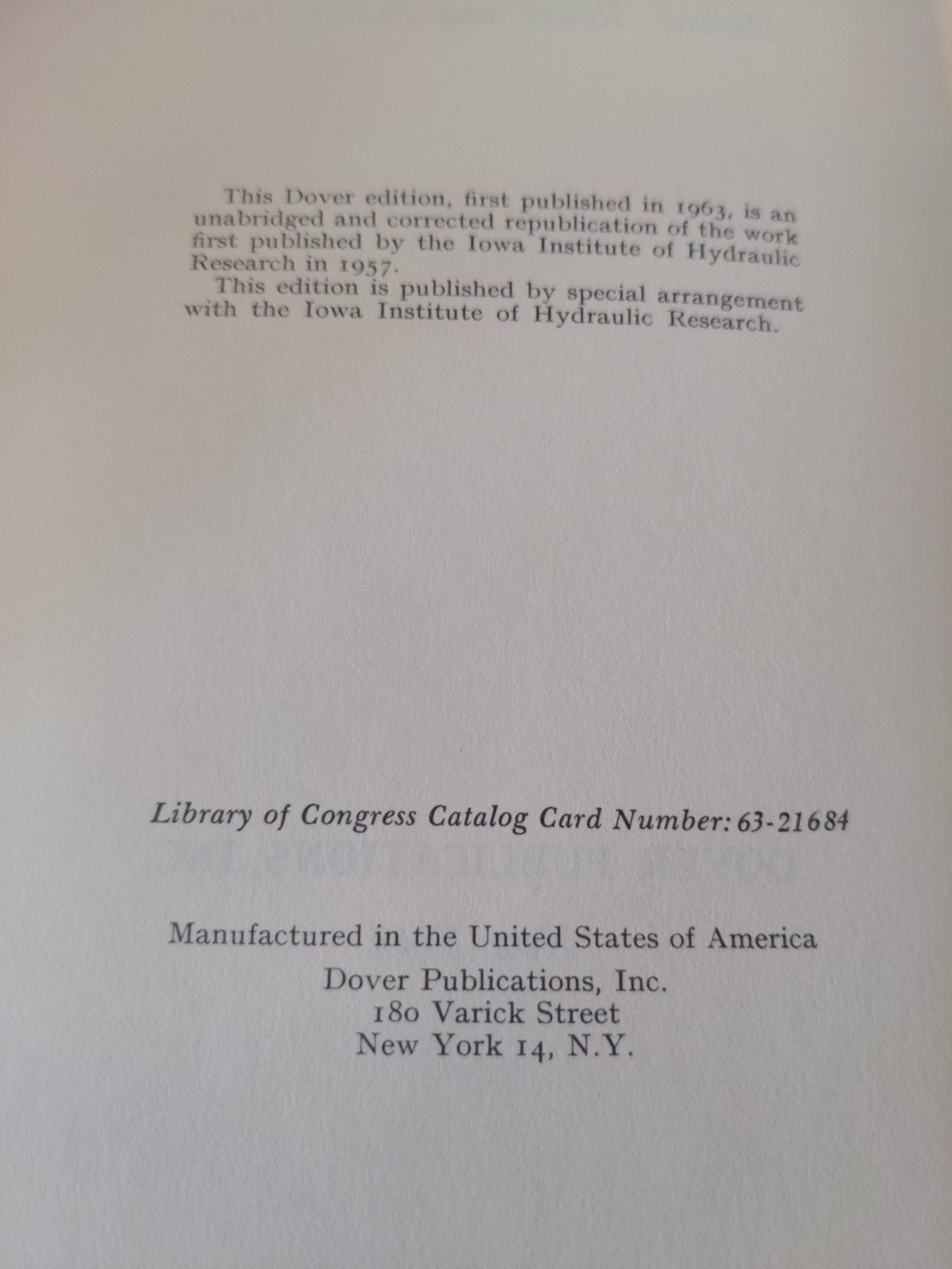 History of Hydraulics by Hunter Rouse and Simon Ince Dover Edition 1963