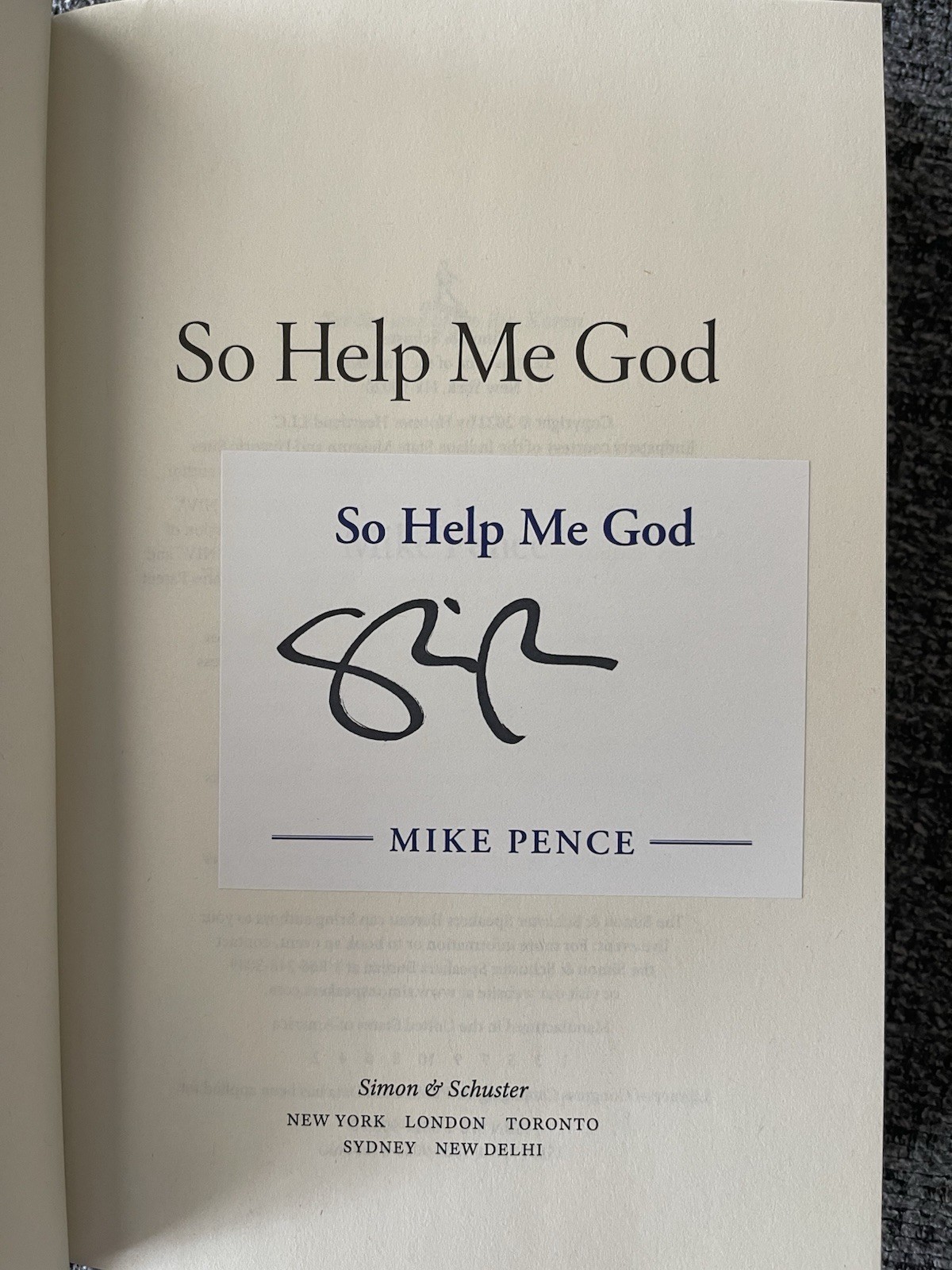 SIGNED Book So Help Me God by MIKE PENCE (HC/DJ/First Edition) Vice President