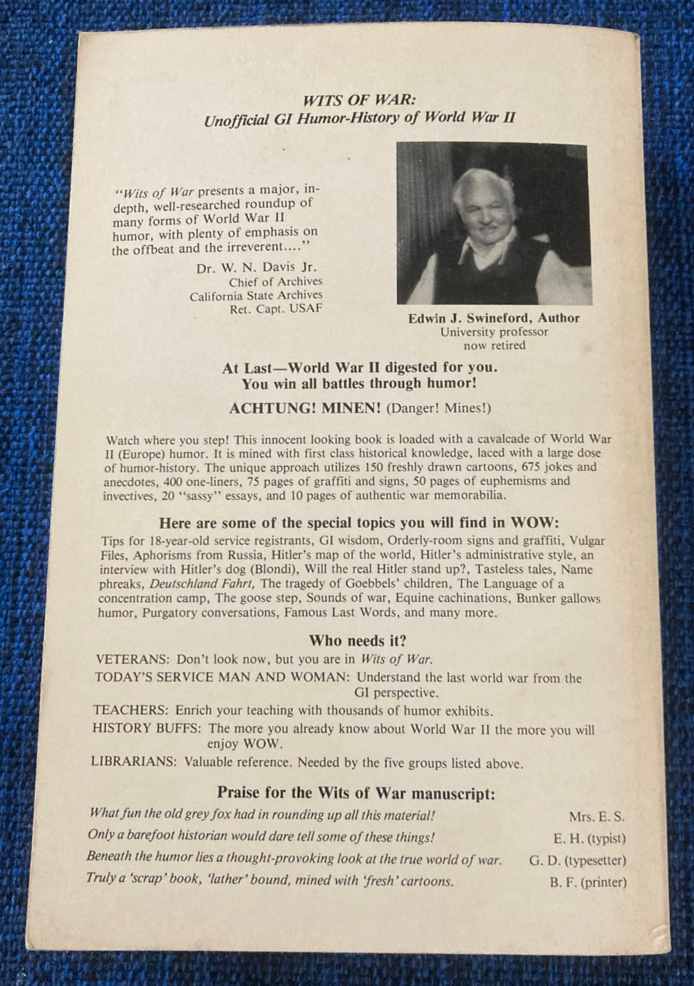 Wits Of War: Unofficial G.I. Humor – History of WWII by Edwin J. Swineford, 1989