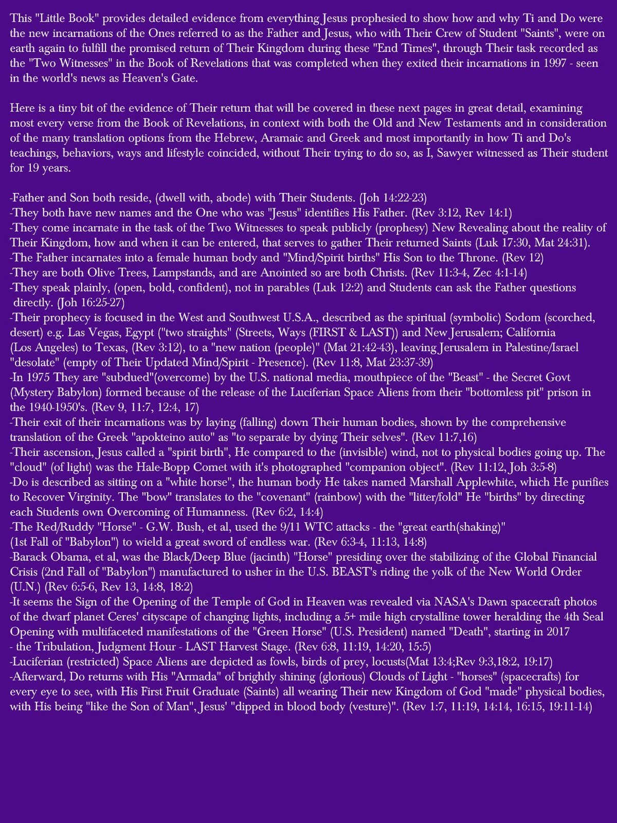 TI and DO The Father and “Jesus” Heaven’s Gate UFO Two Witnesses