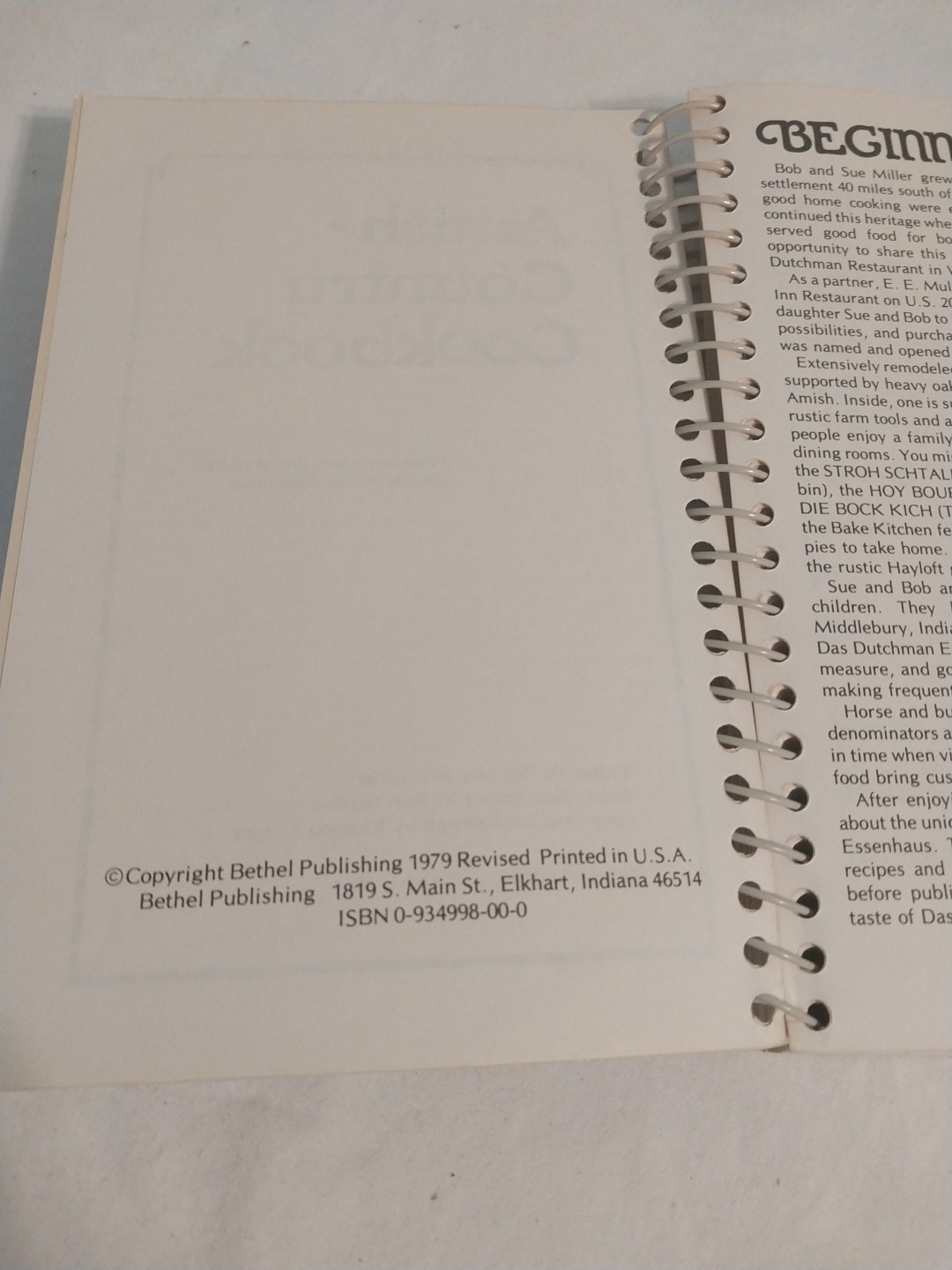 Amish Country Cookbook Volume 1 Revised 1979 Das Dutchman Essenhaus Spiral Dutch