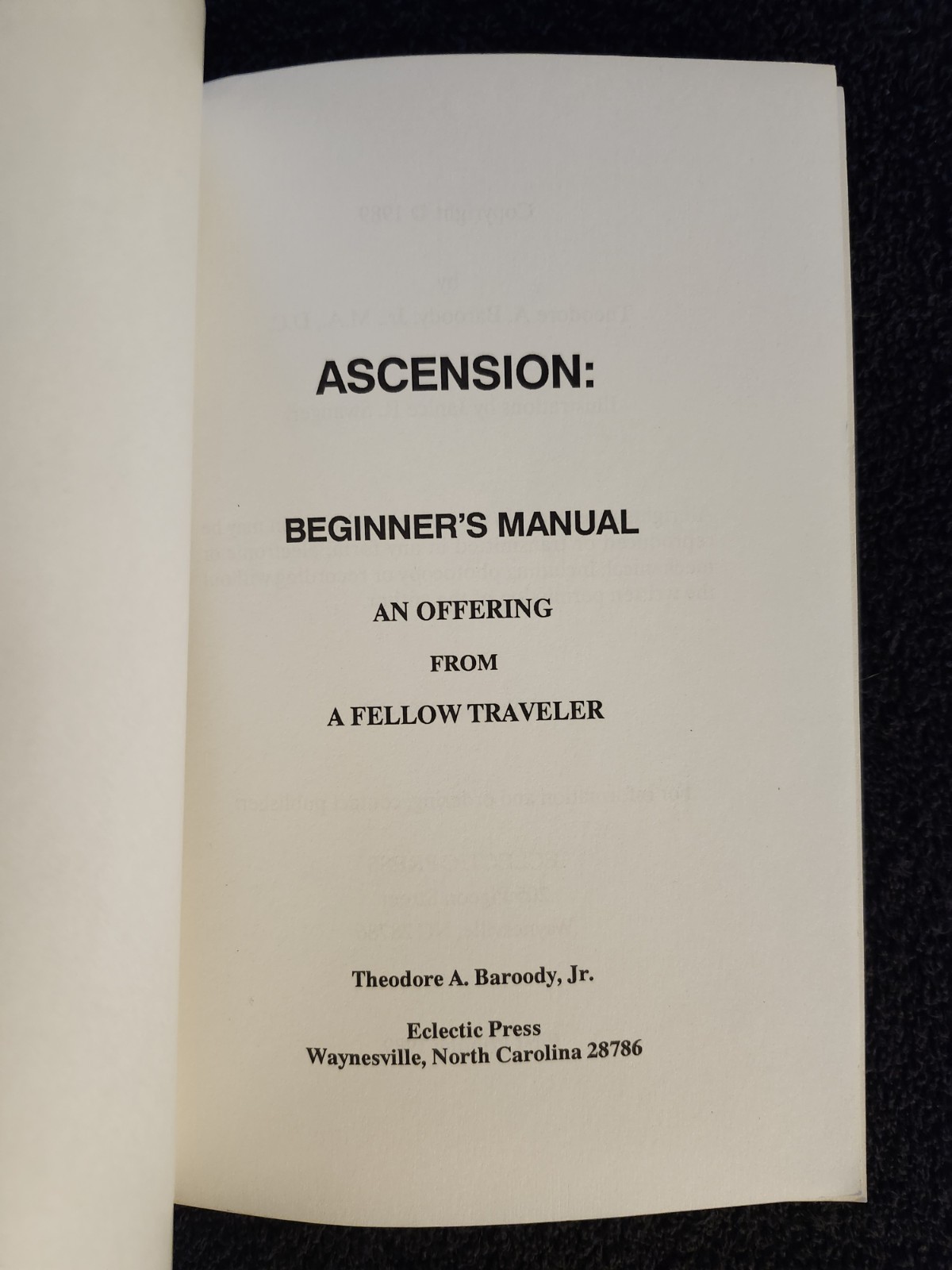 ASCENSION Beginner’s Manual By Theodore Baroody 1989 1st Ed New Age Spiritual PB