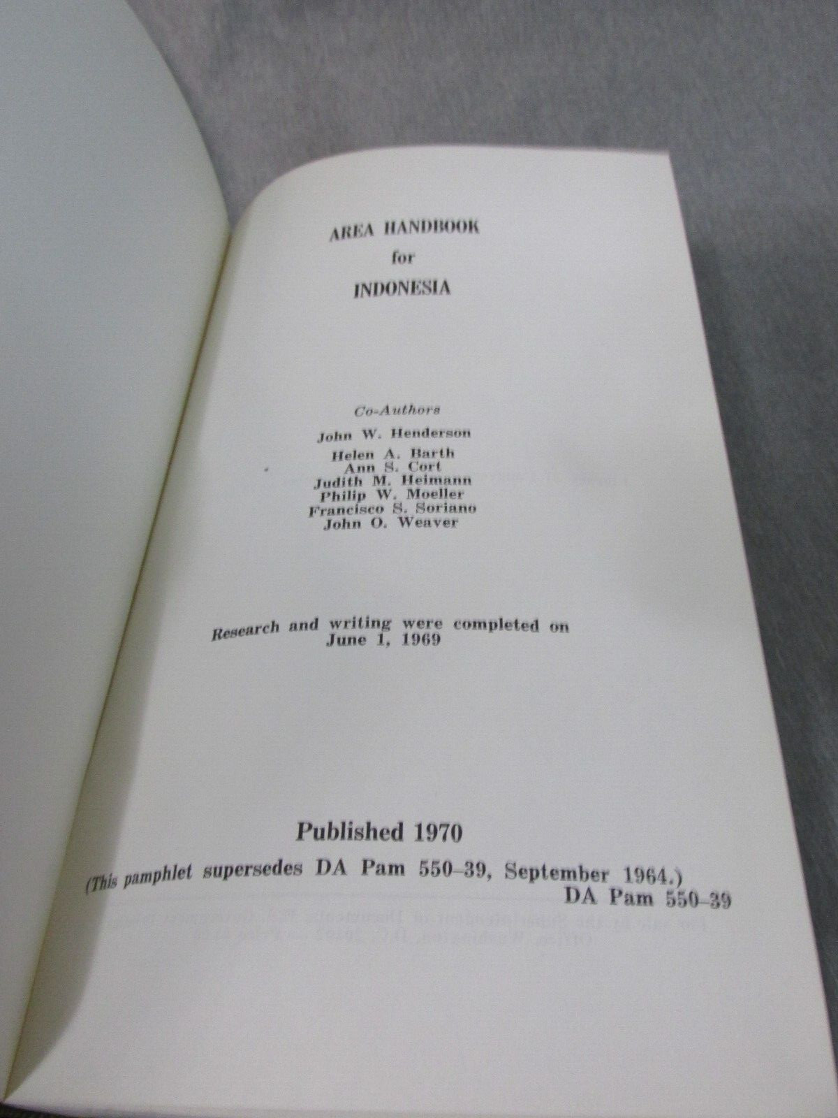 AREA HANDBOOK FOR INDONESIA 1970 DA PAM 550-39 Hardback