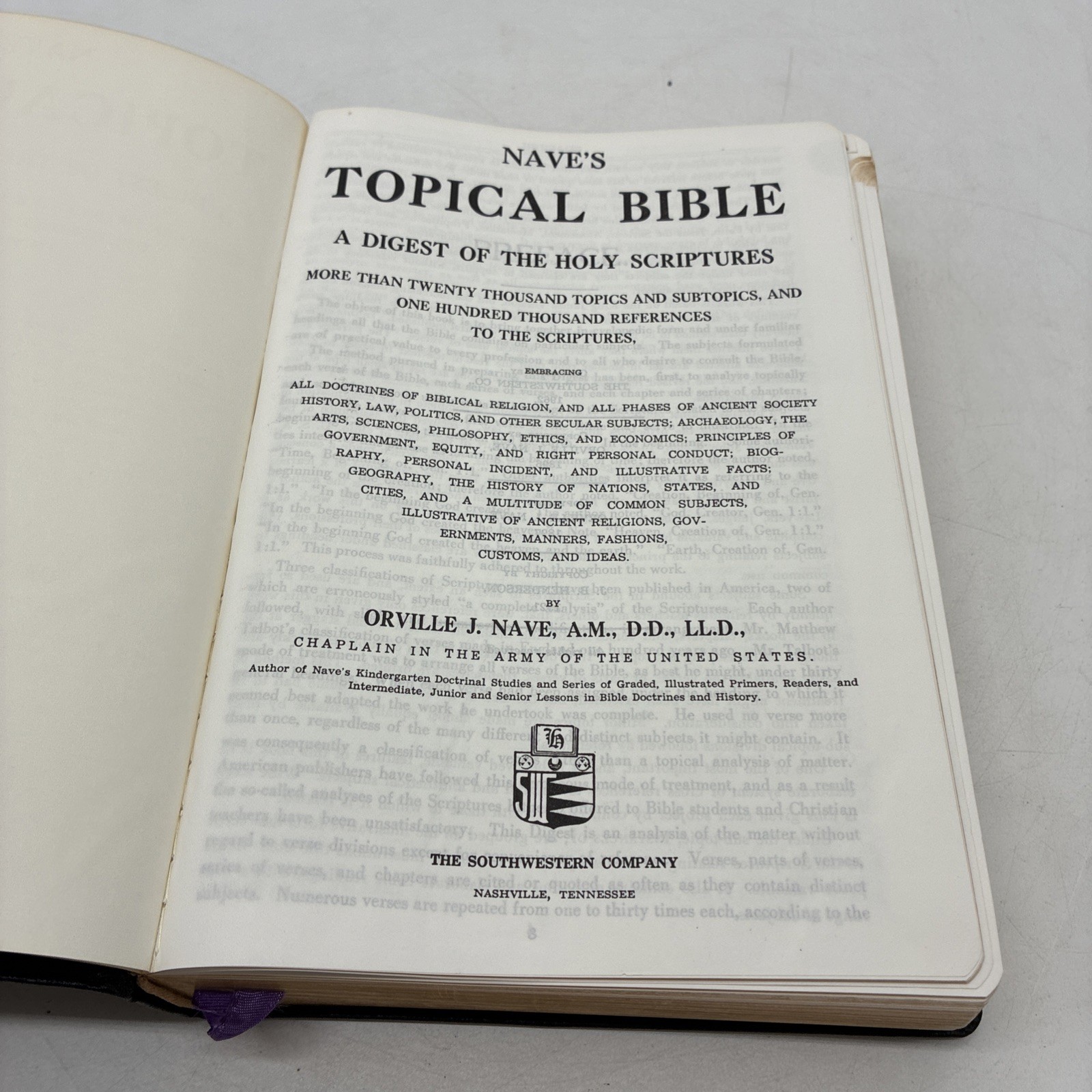 Nave’s Topical Bible 1962, Southwestern, Indexed, Leather Very Good Condition