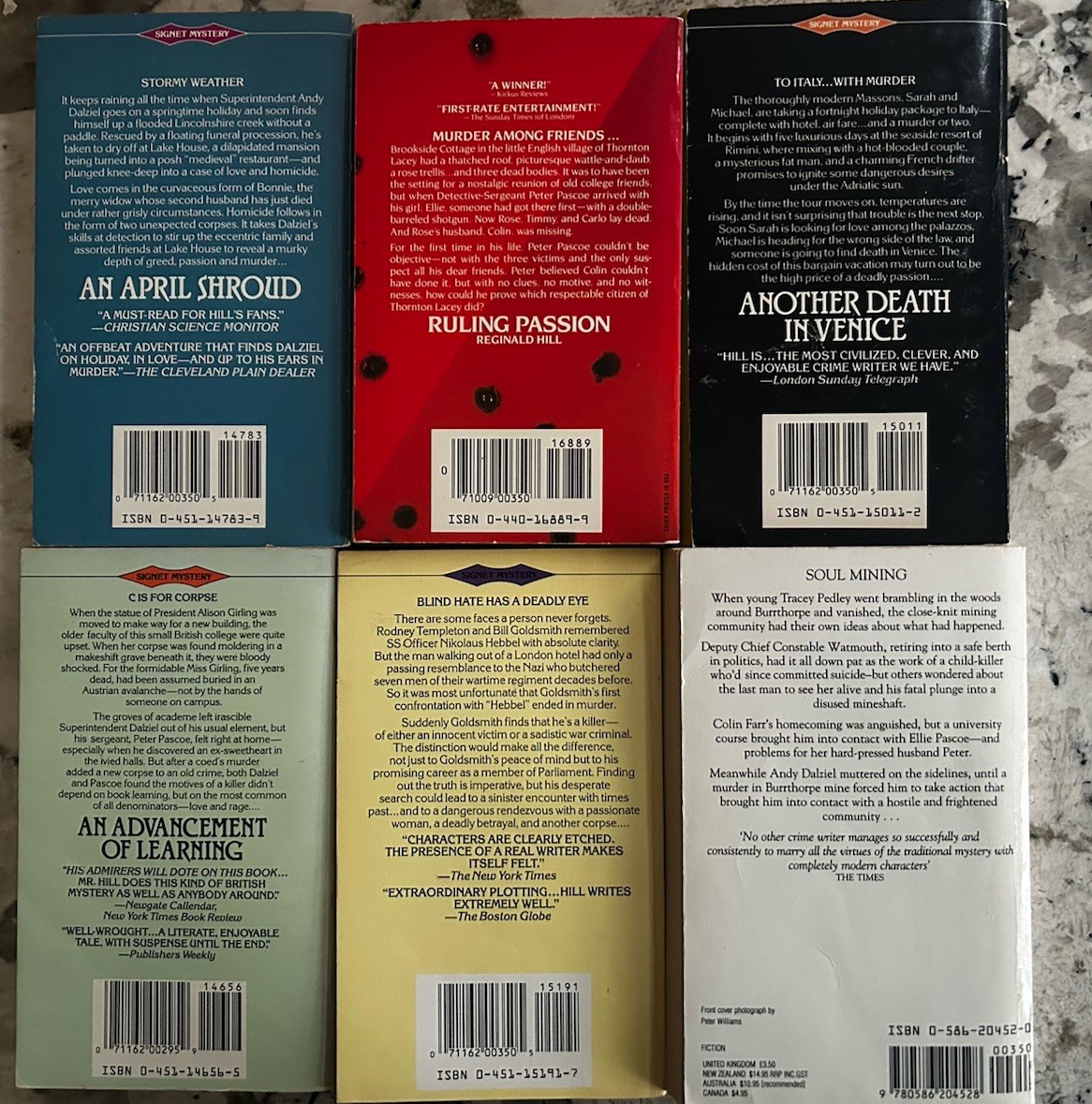 Reginald Hill LOT of SIX paperbacks. Various titles