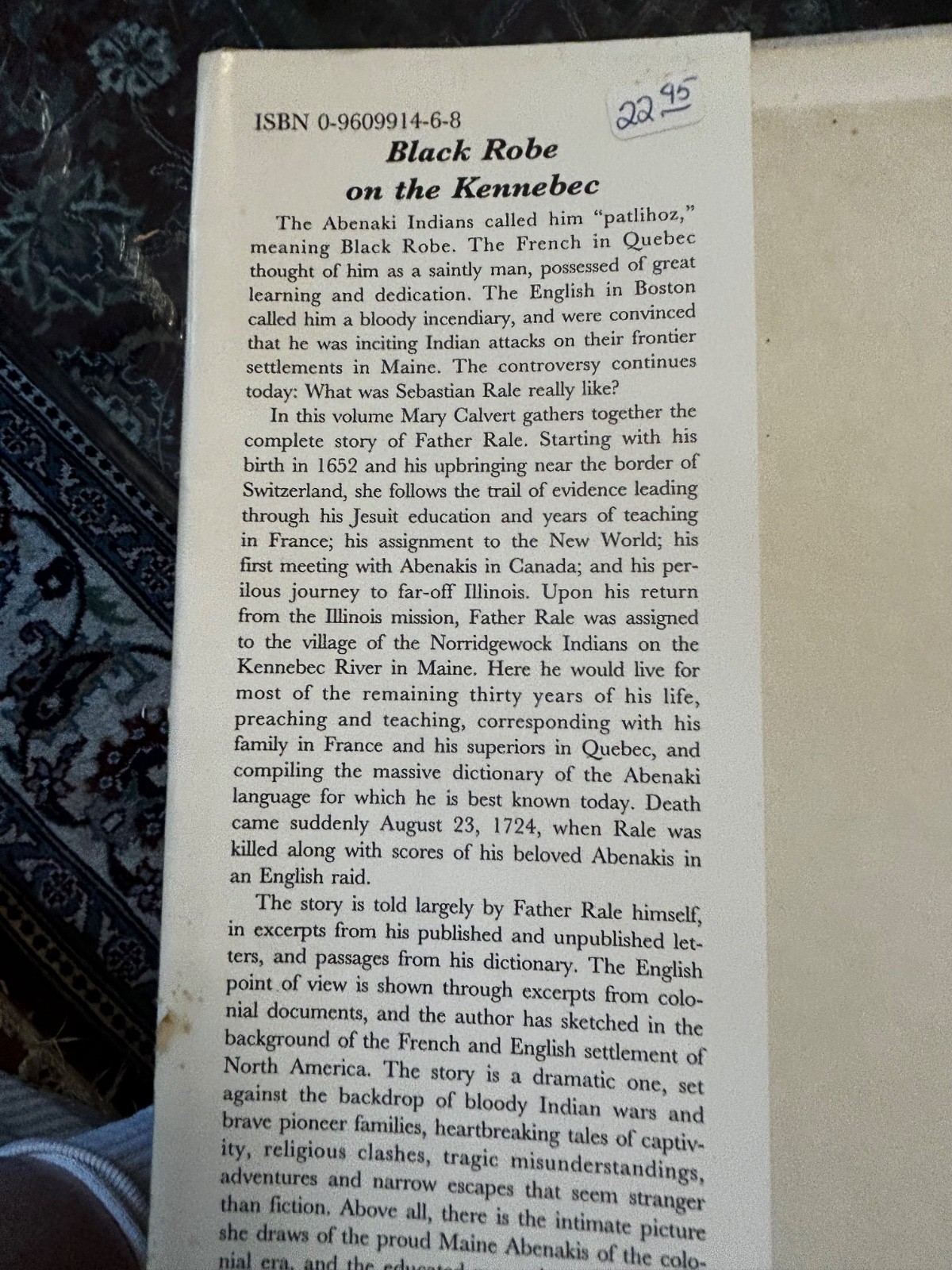 Black Robe on the Kennebec by Mary Calvert, Jesuits in Maine HC/DJ VG++