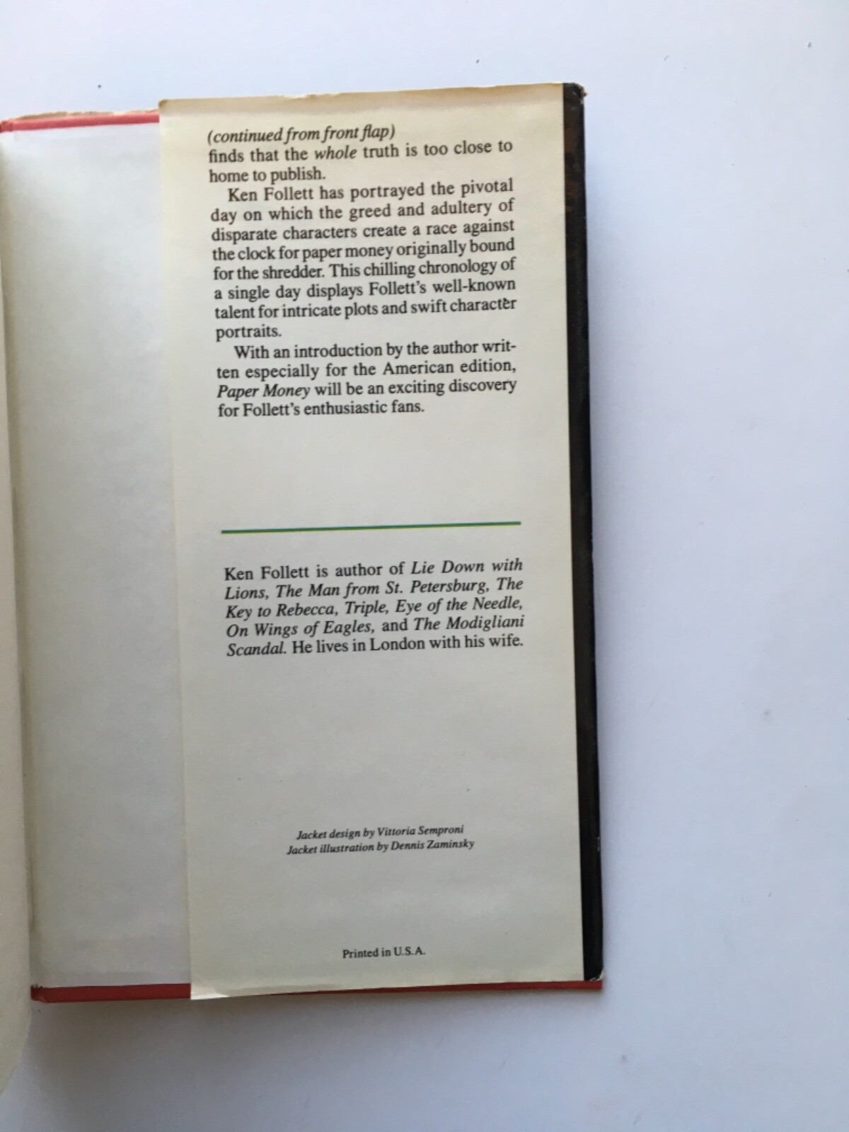 Paper Money Ken Follet 1977 HC BCE