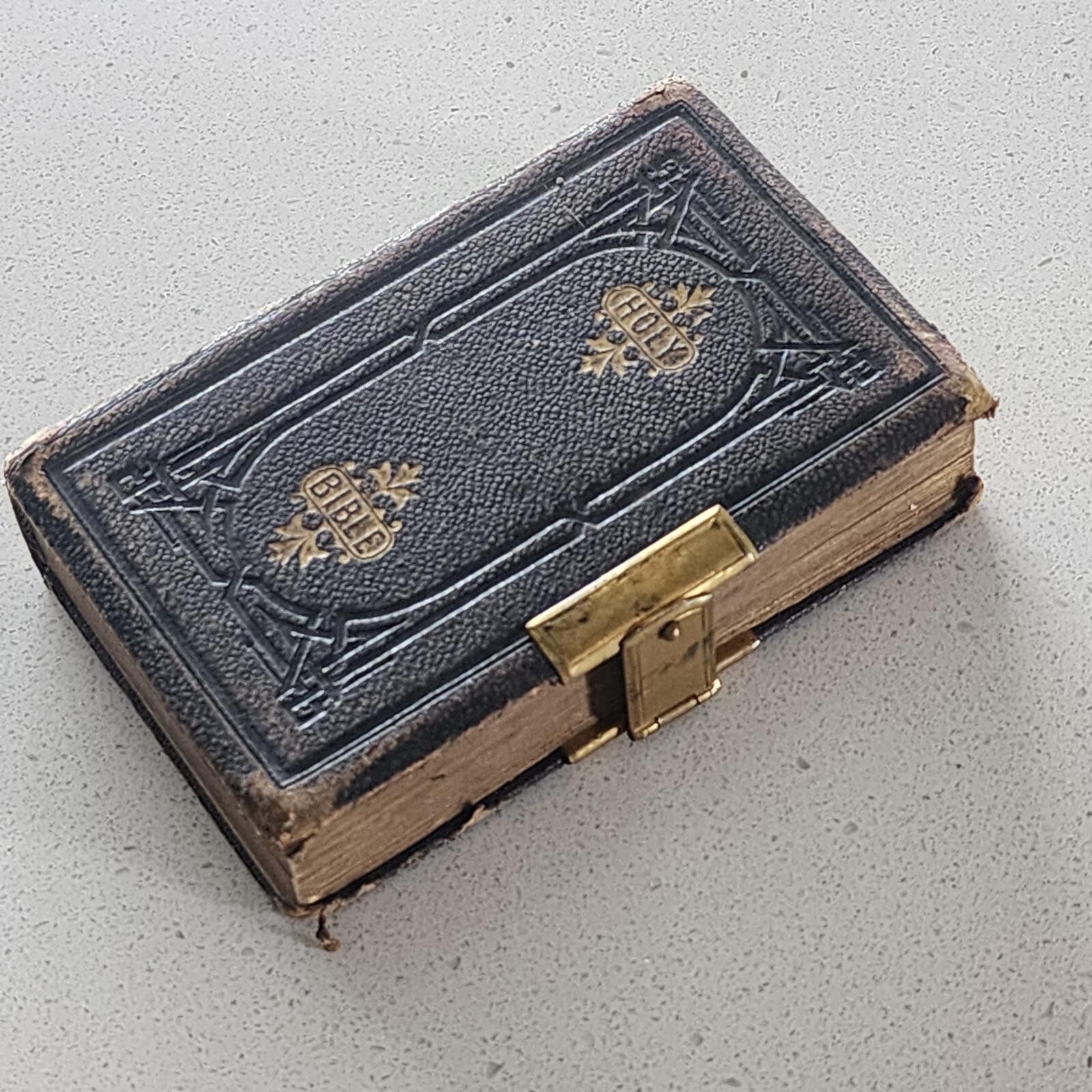 Antique Holy Bible Pocket Bible 1878 Inscription Leather Bound with Brass Clasp