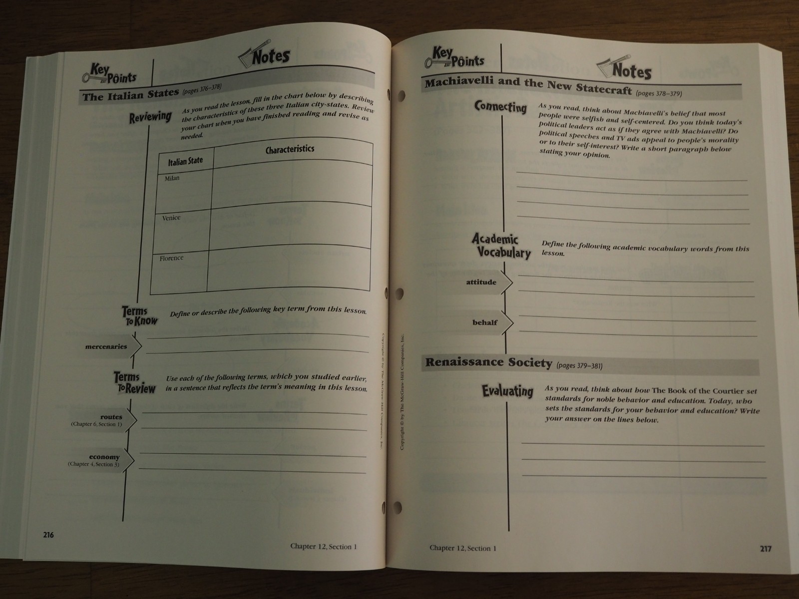 GLENCOE WORLD HISTORY, ACTIVE READING NOTE-TAKING GUIDE, By Mcgraw-Hill