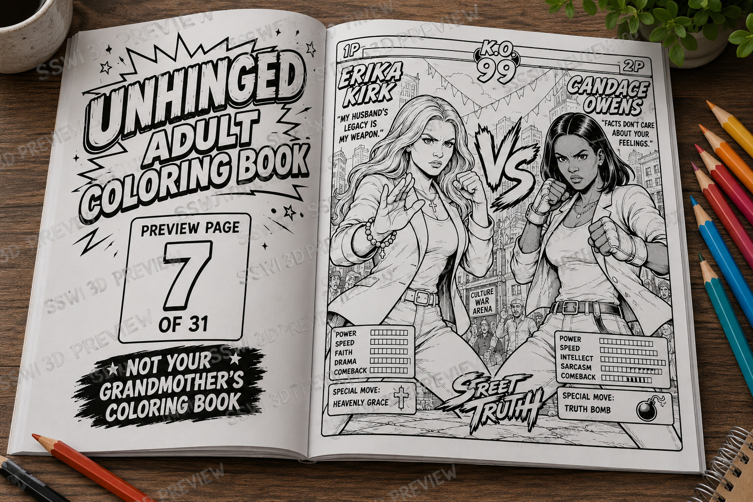 Unhinged Digital Adult Coloring Book | 31 Pages Pop Culture Satire & Chaos