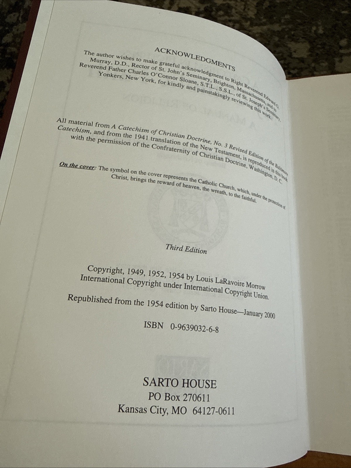 My Catholic Faith A Manual of Religion Louis LaRavoire Morrow Sarto House 2000