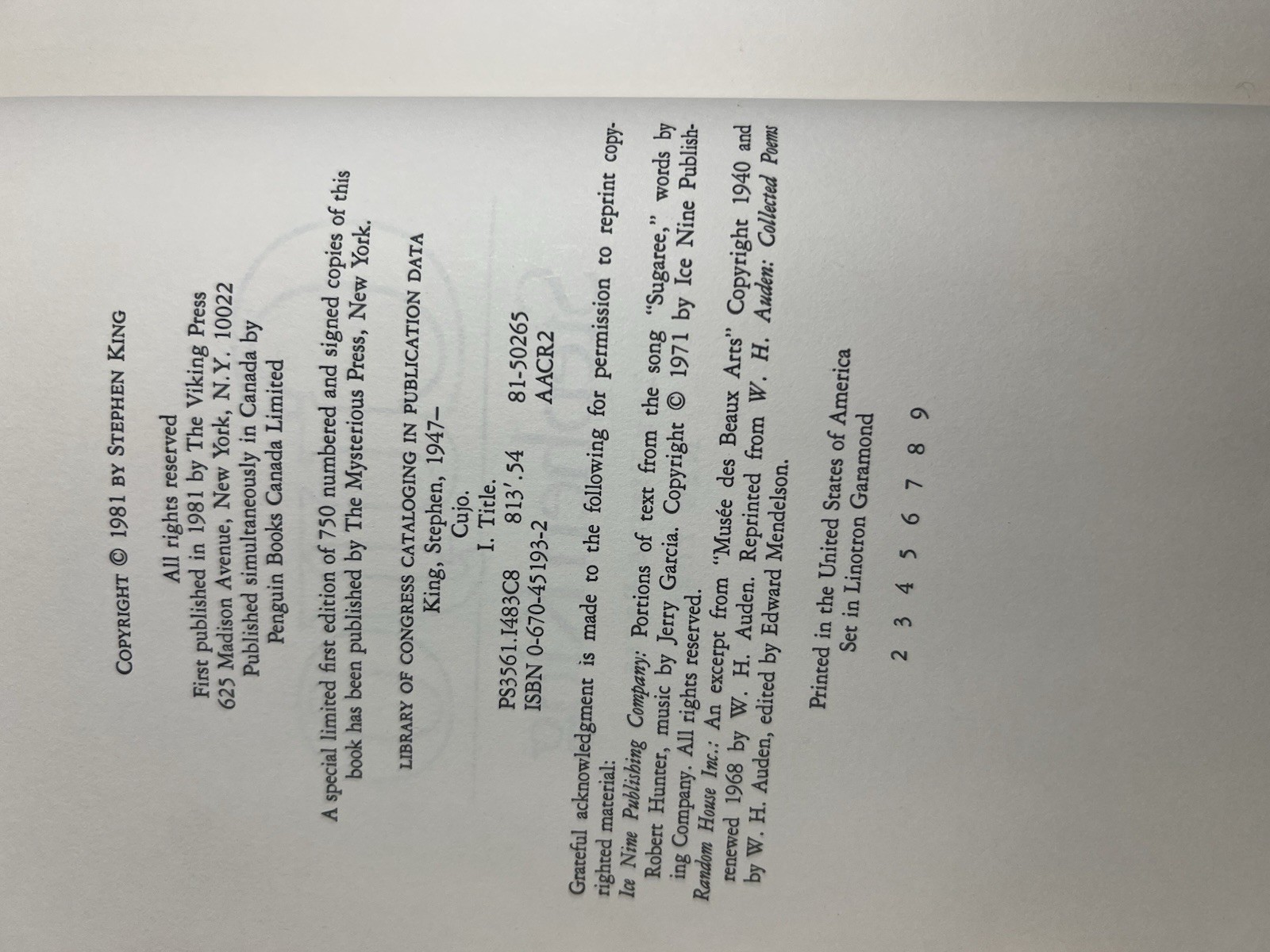 Cujo Stephen King 1981 Hard Cover Viking Press Book Club Ed. $13.95 DJ Vintage