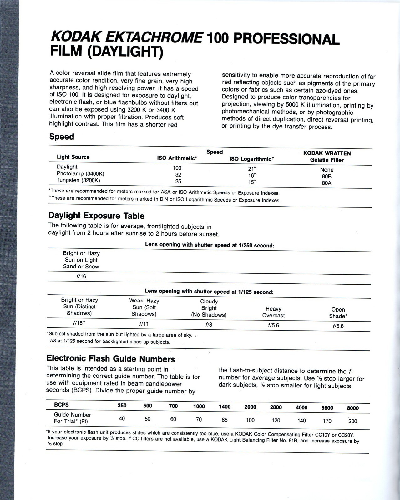 Kodak Color Films and Papers for Professionals (1986, Ninth edition/132 pages)