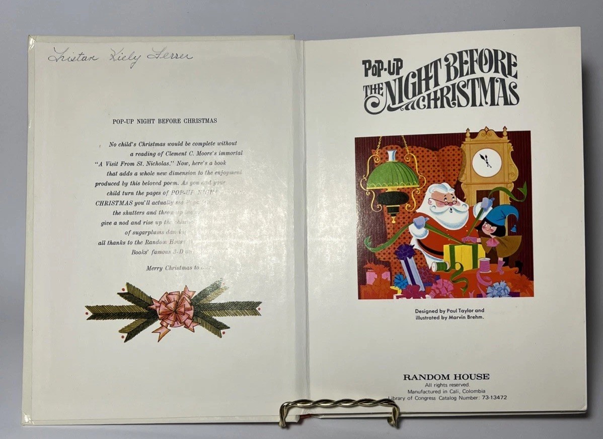 Pop Up The Night Before Christmas By Paul Taylor & Marvin Brehm Some Minor Rips