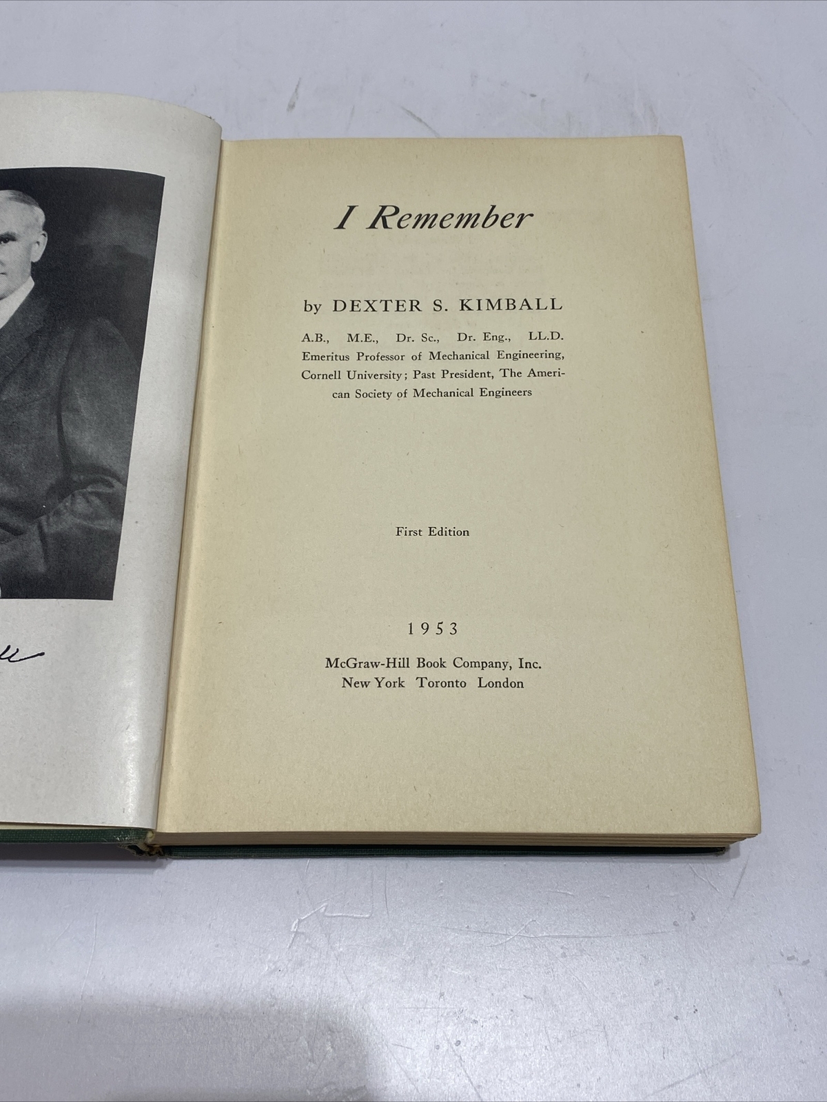I Remember Dexter Kimbal 1953 1st Ed. Professor Mechanical Engineering Cornwell