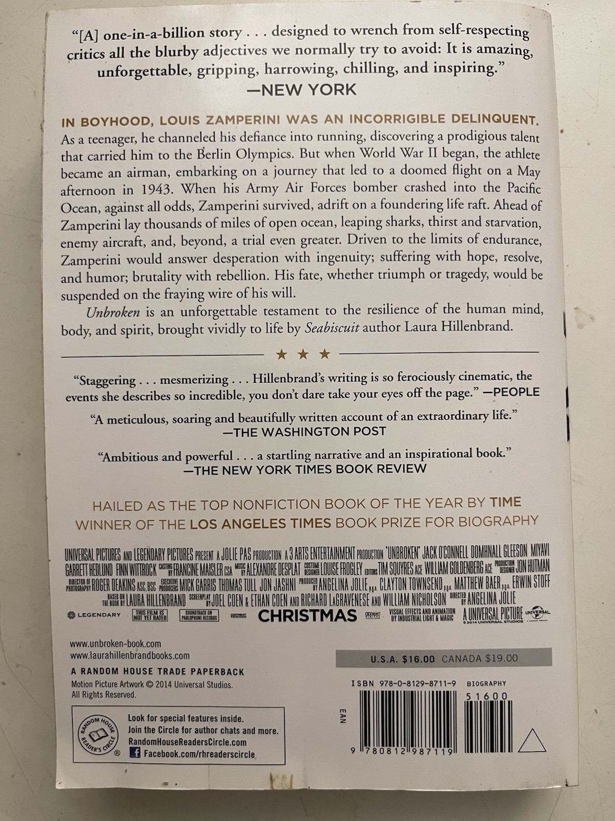 “Unbroken”New York Times Bestseller, 2010 Edition Paperback by Laura Hillenbrand