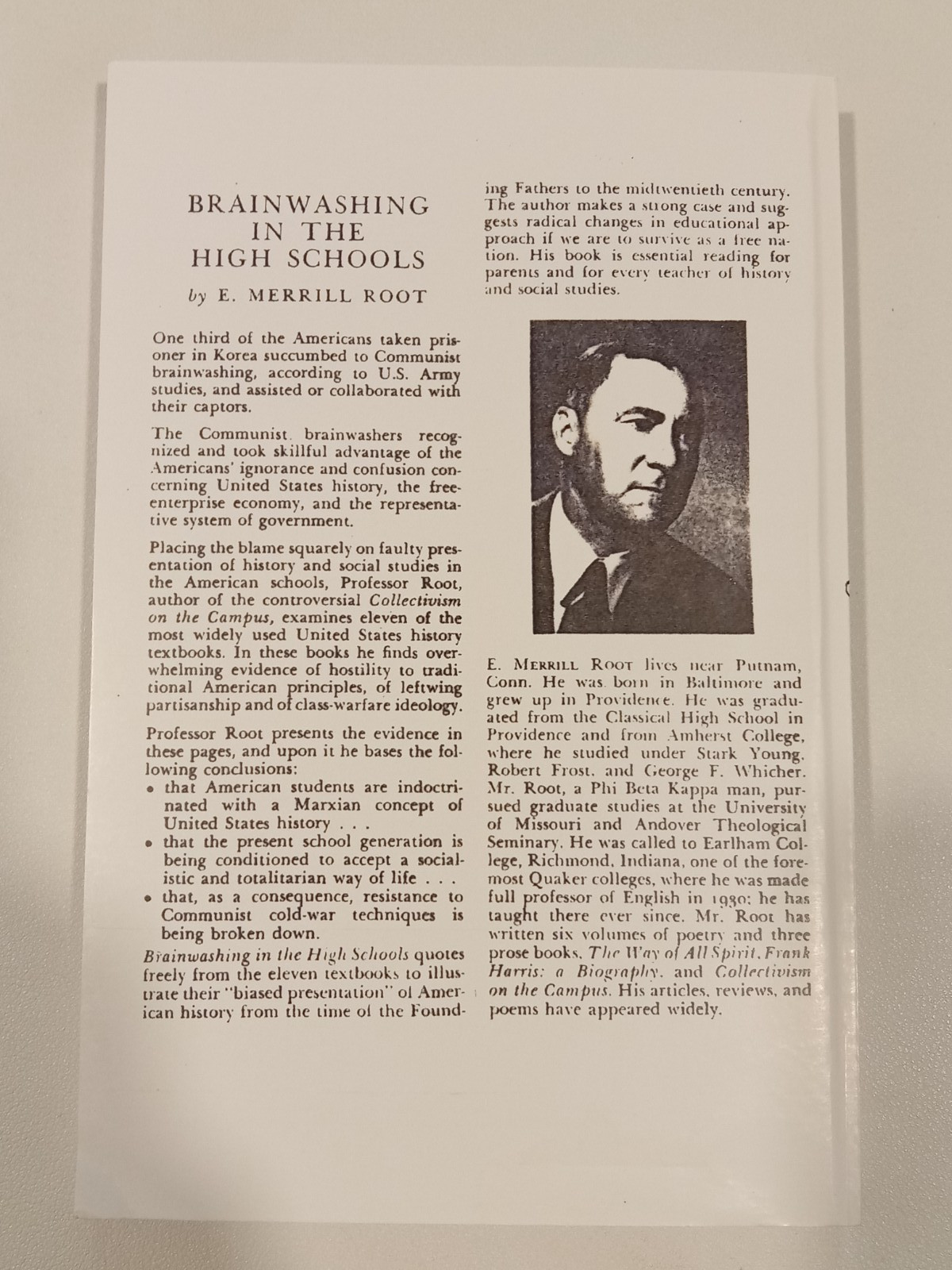 Brainwashing in the High Schools: Examining American History by Merrill Root PB