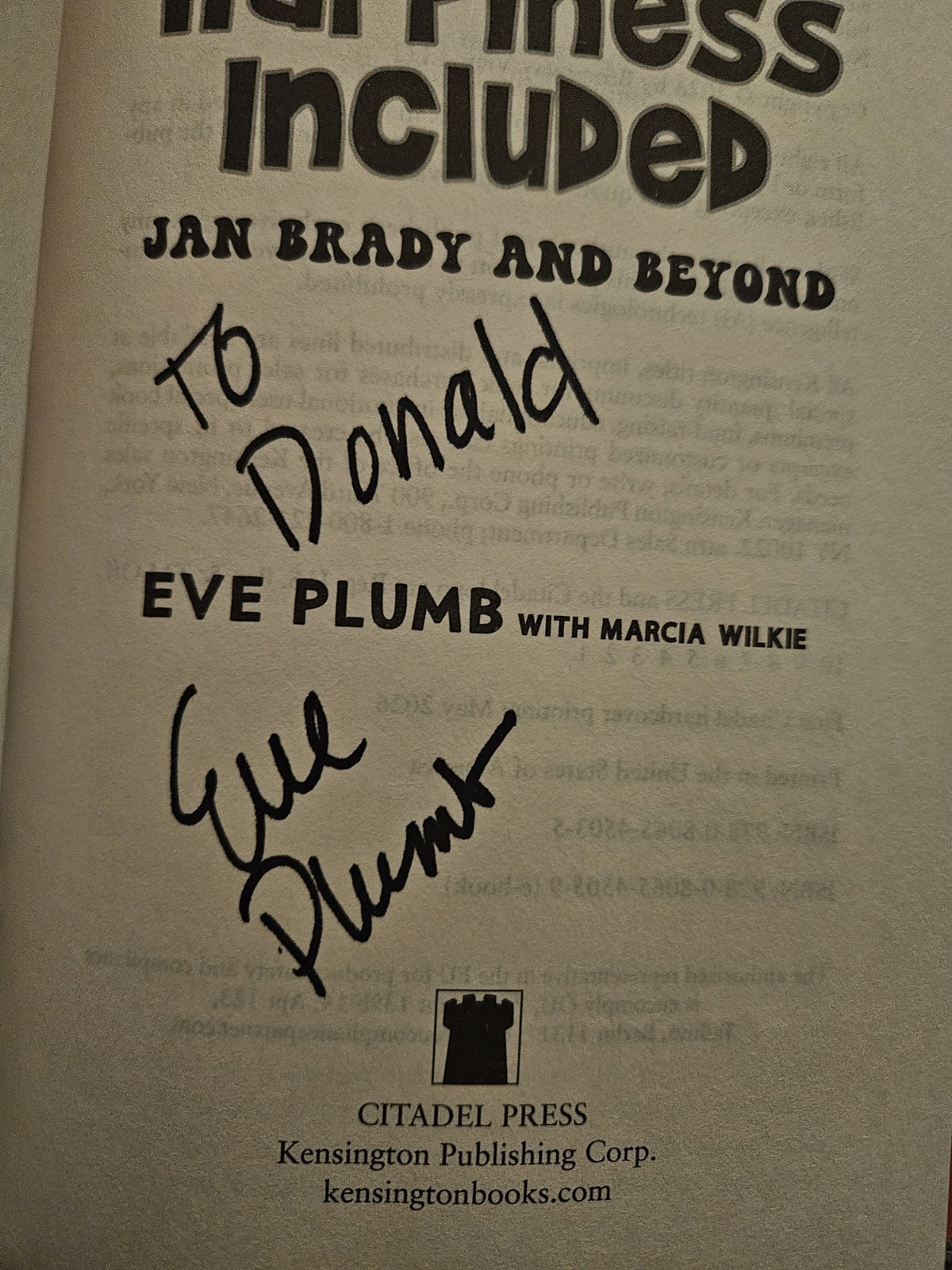 Eve Plumb – SIGNED – Happiness Included: Jan Brady & Beyond – Personalized -2026