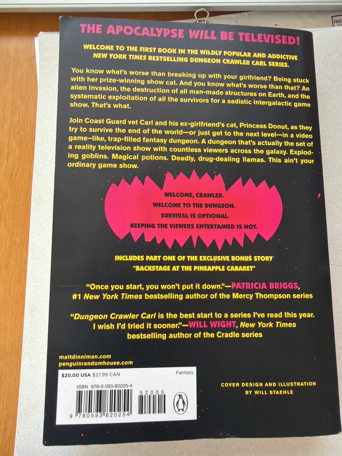 Dungeon Crawler Carl By Author Matt Dinniman. Paperback Book.