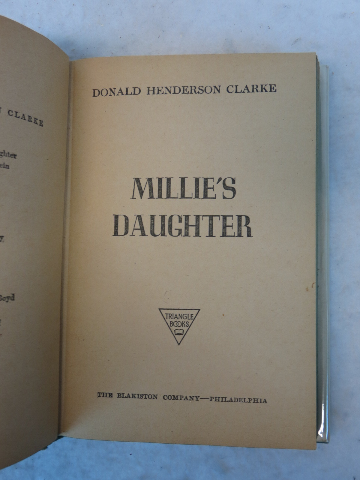 Donald Henderson Clarke MILLIE’S DAUGHTER Triangle Books 1946 HC/DJ