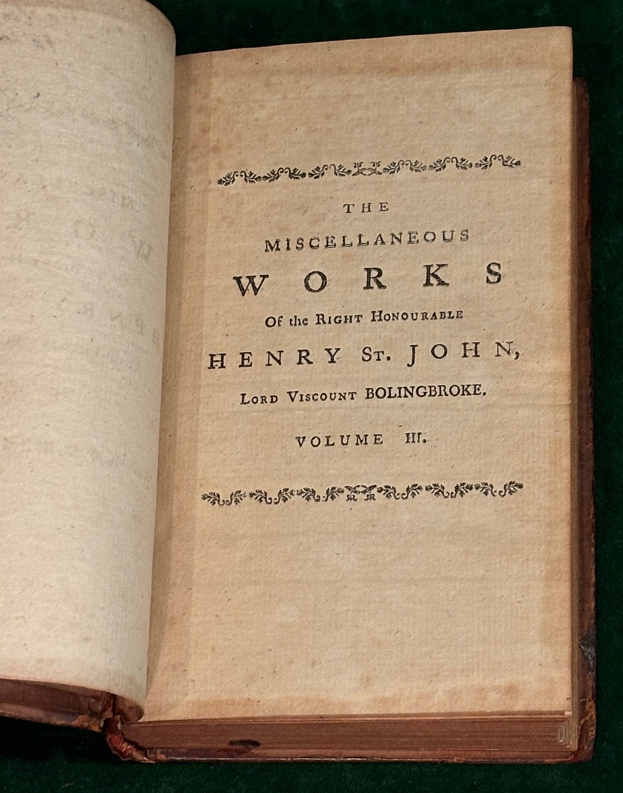 BOLINGBROKE. Miscellaneous Works. 4 vols. 12 mo. Full calf. Edinburgh, 1768