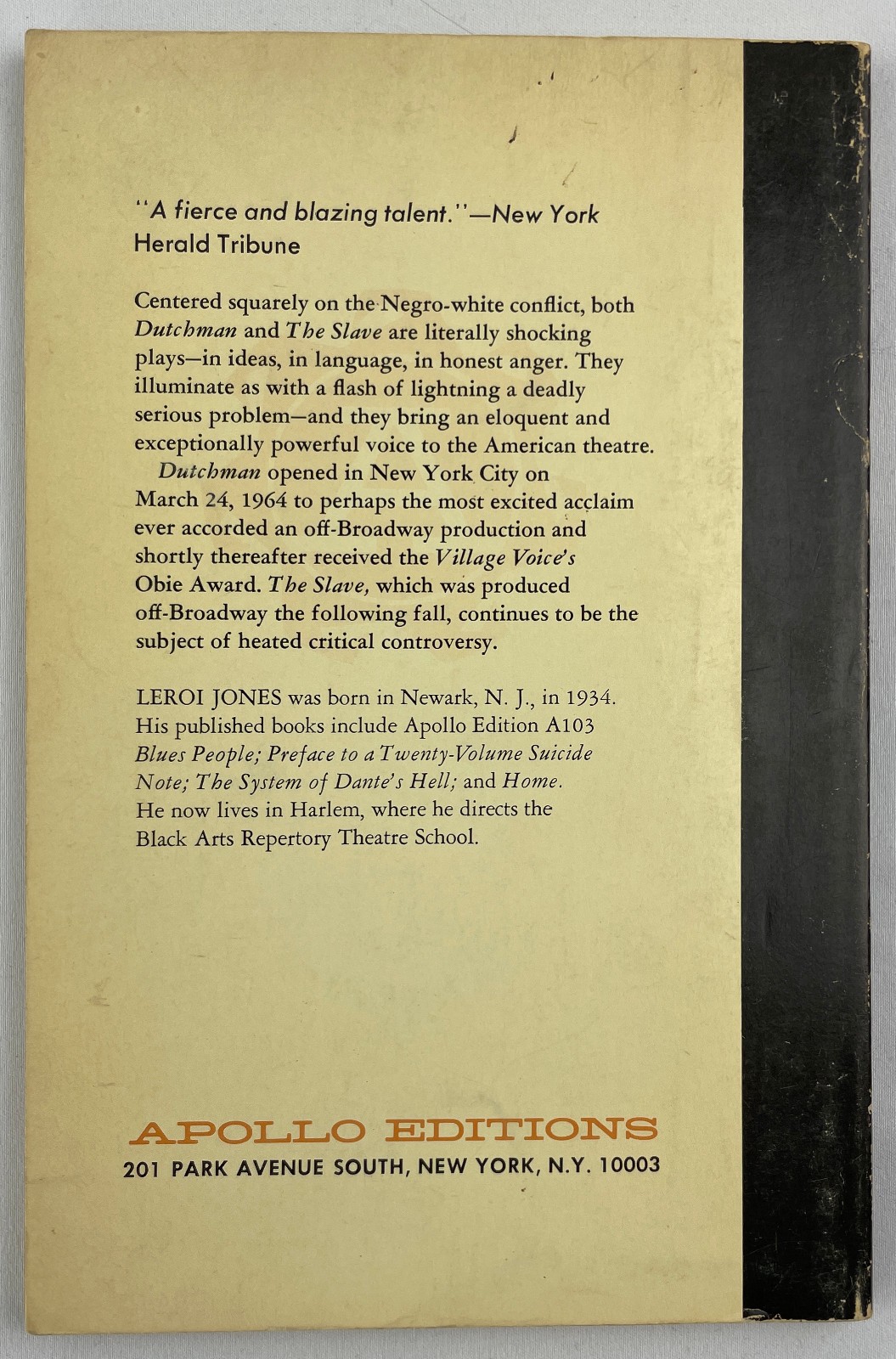 Dutchman & The Slave : Two Plays, LeRoi Jones, 1964, Amiri Baraka, TPBK