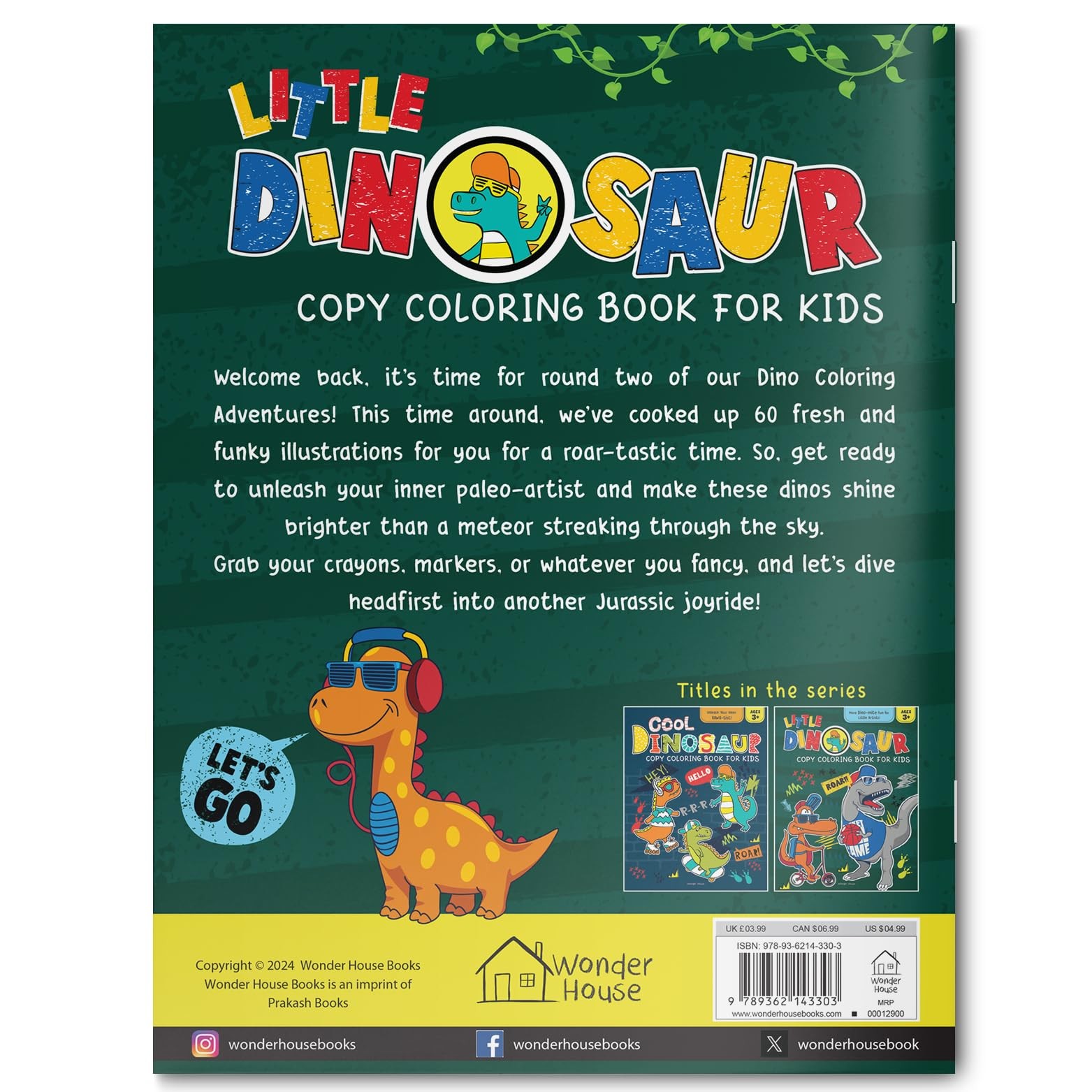 Little Dinosaur Copy Coloring Book For Kids Teal/Turquoise green