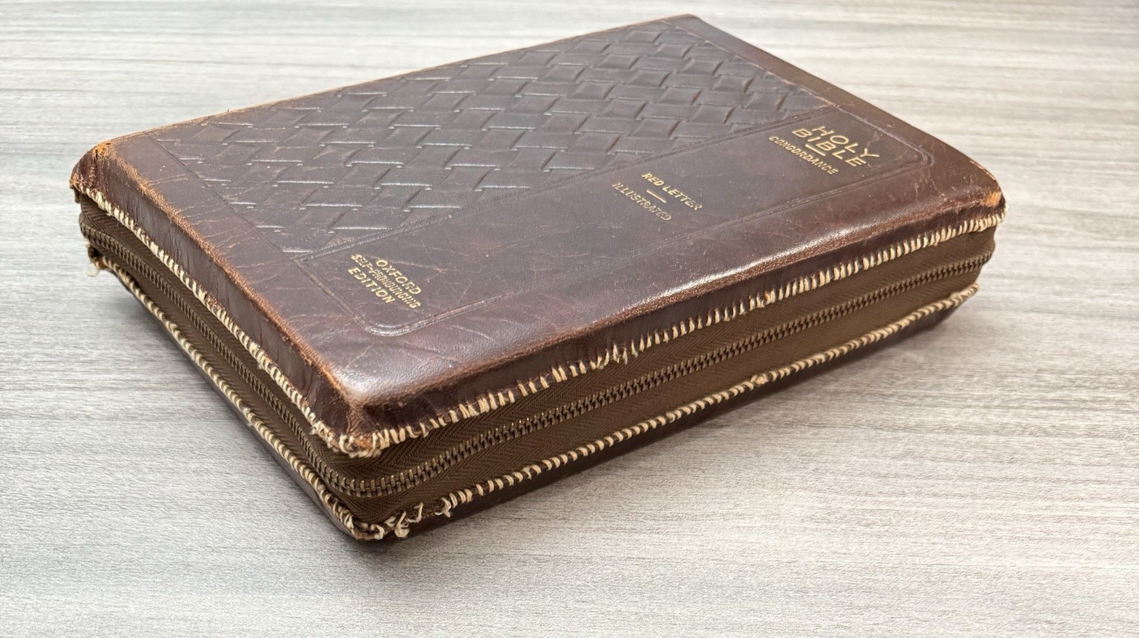 Oxford KJV Bible Brown Basketweave LEATHER Zipper; 1948; Red Letter; Illustrated