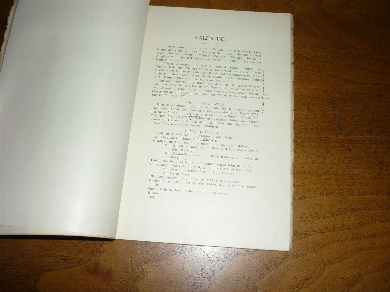 Valentine 1644-1908. Genealogy. Published @1910. No publisher. 41 pages. VG copy