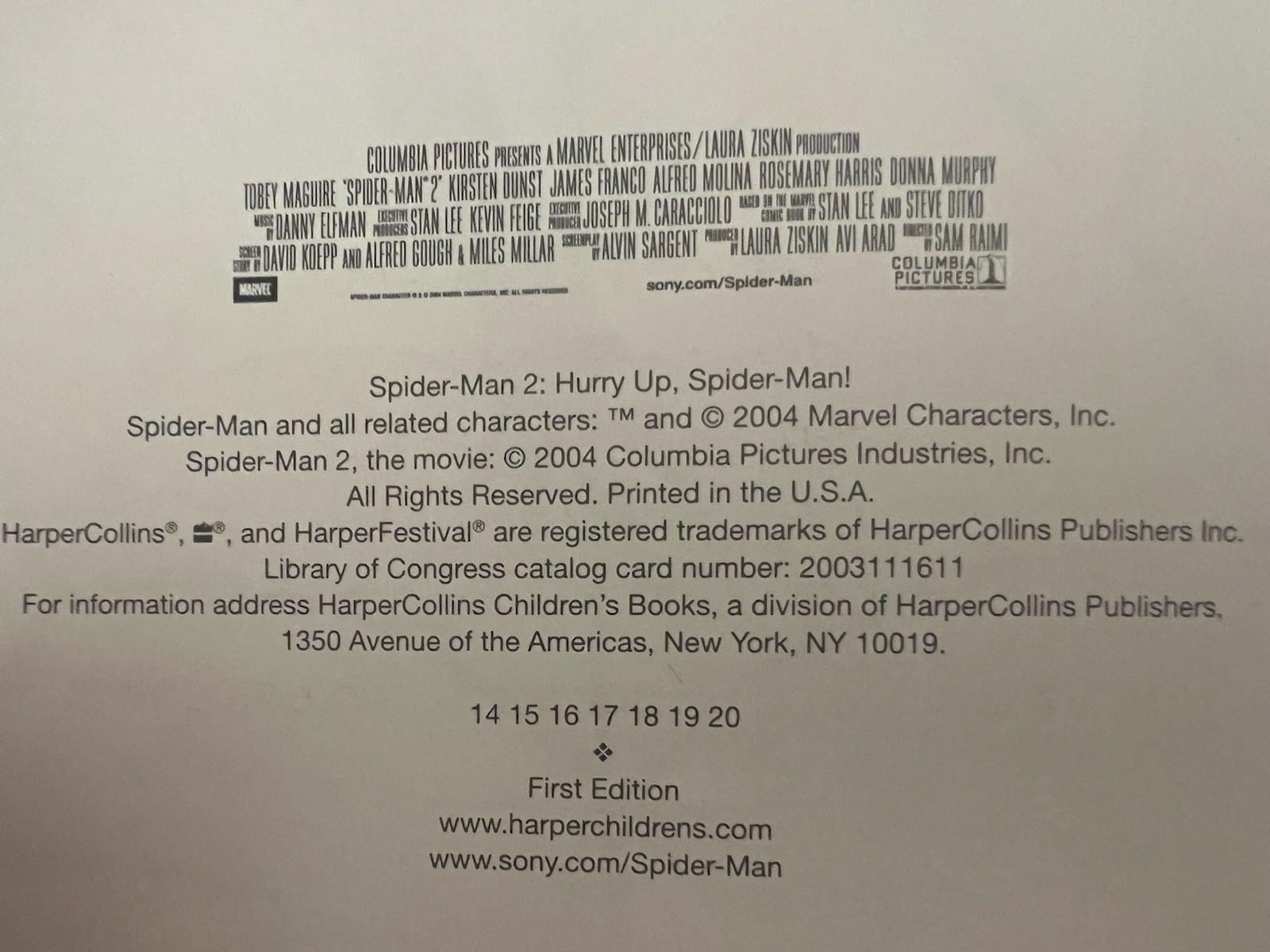 Spider-Man 2: Hurry Up, Spider-Man! By Kate Egan 2004 First Edition Illustrated
