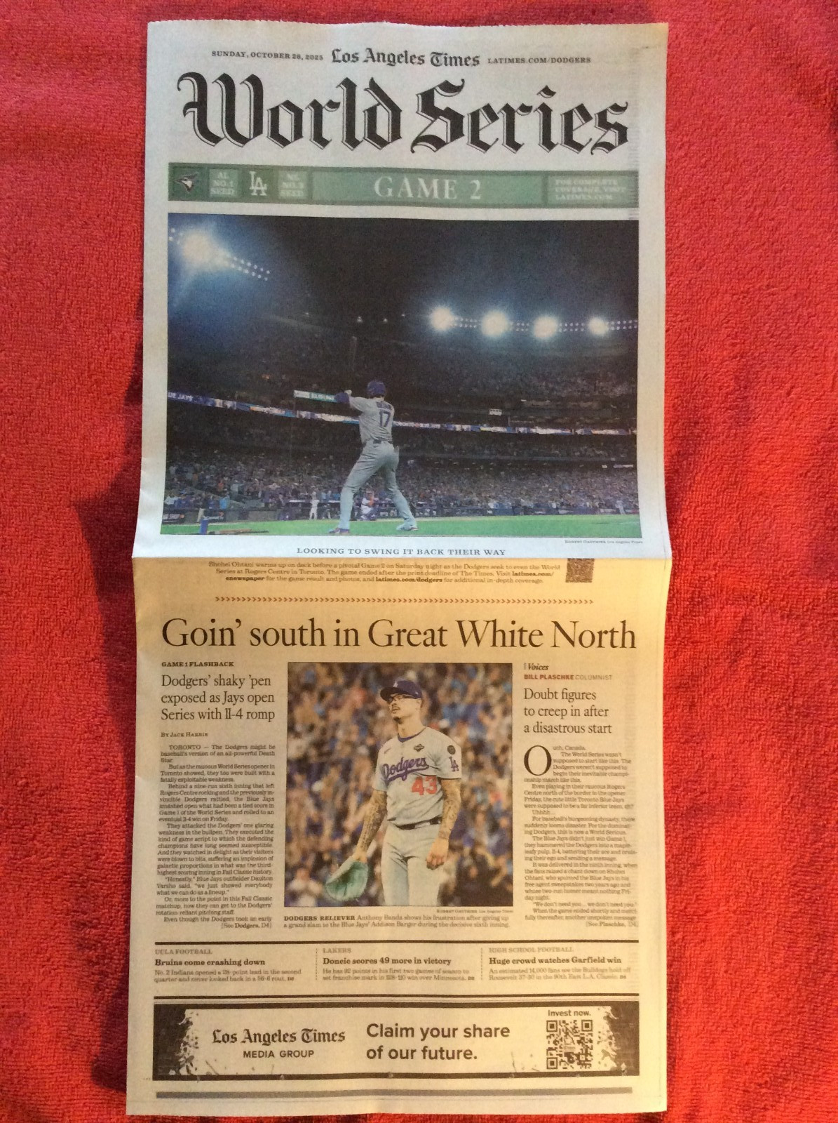 LA TIMES SPORTS OCTOBER 26 2025 WORLD SERIES GAME 2 DODGERS JAYS SHOHEI OHTANI