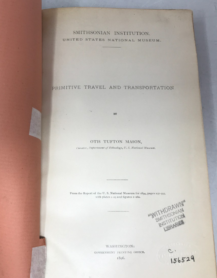 Primitive travel and transportation, Ex-library, Mason, 1896, E-92